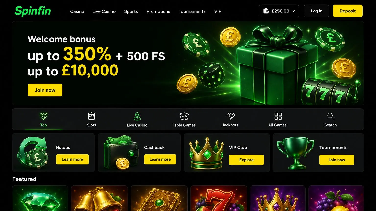 Bonuses and promotions at Spinfin Casino
