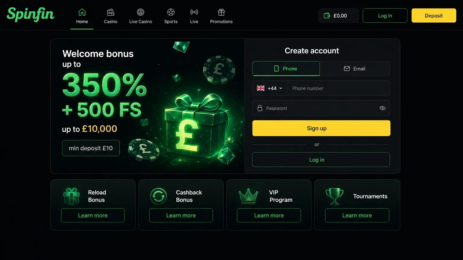 How to register at Spinfin Casino