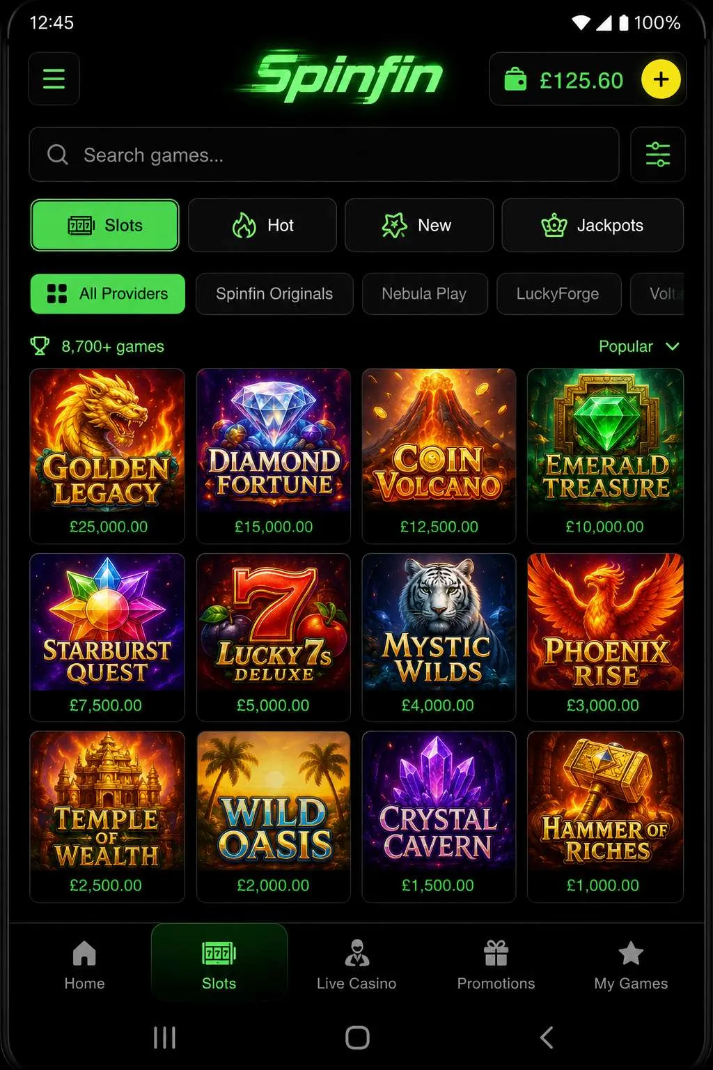 Spinfin app mobile features
